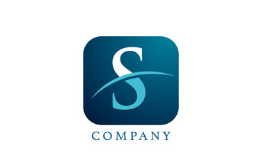 S blue alphabet logo letter for company and corporate. Rounded square design with swoosh. Can be used for an app or button icon