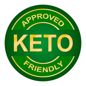 Keto Approved Friendly Stamp. Ketogenic Diet. Love Keto. Gold Round Frame. Plant Based Vegan Food Product Label. Logo Or Icon. Sticker.