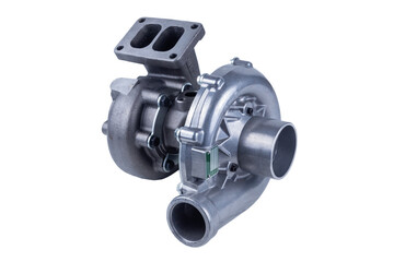 new modern truck turbocharger isolated on white background. turbocharger to increase the power of the car engine.
