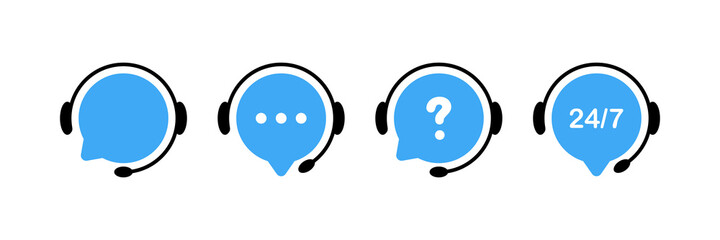 Support service icons. Chat vector icons. Customer Support. Headset symbols. Hotline concept. Vector illustration