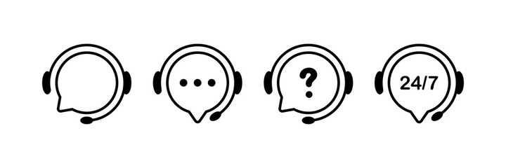 Support service line icons. Chat vector icons. Customer Support. Headset symbols. Hotline concept. Vector illustration