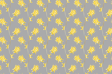 Floral pattern in scandinavian style. Yellow clover flowers on gray background. Seamless background, vector drawing in modern colors. For identity designs, packaging and textile.