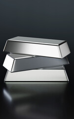 Silver gold ingots isolated on dark gray background. 3D rendering