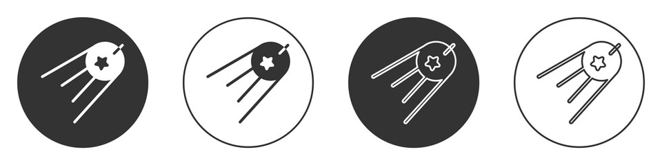 Black Satellite icon isolated on white background. Circle button. Vector.