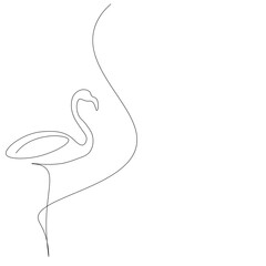 Flamingo bird silhouette line drawing, vector illustration