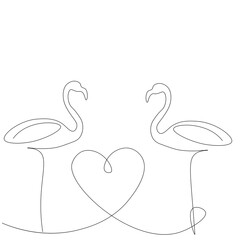 Valentines day background with heart and flamingo, vector illustration