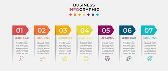 Minimal Business Infographics template. Timeline with 7 seven steps, options and marketing icons .Vector linear infographic with two circle conected elements. Can be use for presentation. Eps10 vector