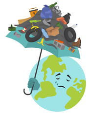 Global environmental problems. Land pollution, garbage dump infographic