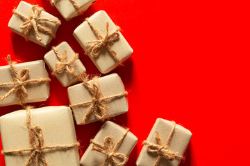 Beautiful Christmas composition with gift on color background