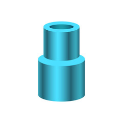 PVC plastic pipe fittings or coupling vector icon. Reducer or increaser type. Part for connection or installation pipe in pipeline system for plumbing, irrigation, drainage, sewage and water supply.