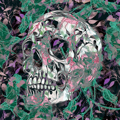 skull and flowers