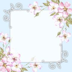 pink floral frame.watercolor