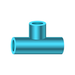 PVC plastic pipe fitting vector icon. 3 way (tee). Consist of slip socket opening 3 end (solvent weld). For connection pipe in pipeline for plumbing, drainage, vent, waste, sewage and water supply.