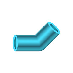 PVC plastic pipe fittings vector icon. 45 degree elbow. Slip socket opening 2 end (solvent weld). Connection part for pipeline system, plumbing, drainage, vent, waste, sewage and water supply.