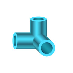 PVC plastic pipe fitting vector icon. 90 degree side outlet ell or corner fitting. Consist of slip socket opening 3 end. Part for frame or structure to build box, cube, desk, table or furniture.