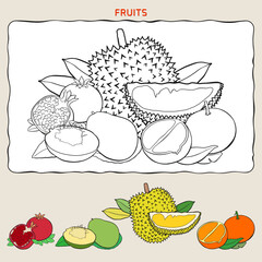 Coloring page of tropical fruits