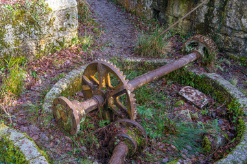 Pieces of old machinery used in China Clay mining in Luxulyan Valley, Cornwall