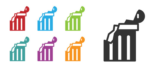 Black Broken ancient column icon isolated on white background. Set icons colorful. Vector.