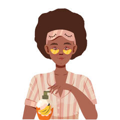 Girl Engaged in Cosmetic Treatment Applying Eye Patches Vector Illustration