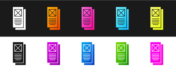 Set Browser window icon isolated on black and white background. Vector.