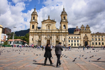 Obraz premium The neoclassical Primatial Cathedral (Catedral Primada) in Plaza Bolivar, Bogotá, Colombia