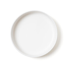 White plate, empty dish isolated on white background, clipping path, closeup dishware round ceramic, top view