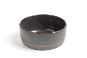 empty bowl isolated on white background, clipping path, closeup dishware round ceramic, top view