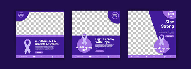 Social media templates for world leprosy day. Fighting leprosy with hope. Stay strong for healing.