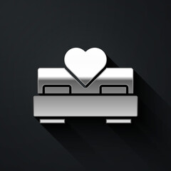 Silver Bedroom icon isolated on black background. Wedding, love, marriage symbol. Bedroom creative icon from honeymoon collection. Long shadow style. Vector.