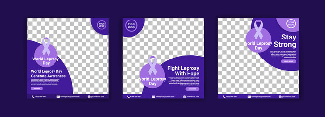 Social media templates for world leprosy day. Fighting leprosy with hope. Stay strong for healing.