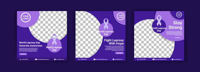 Social media templates for world leprosy day. Fighting leprosy with hope. Stay strong for healing.