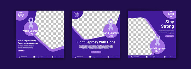 Social media templates for world leprosy day. Fighting leprosy with hope. Stay strong for healing.