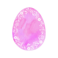 Easter egg with floral wreath. Pink watercolor element with graphic floral frame. Vector illustration with place for text. Great for greeting cards, invitations and as a design element.