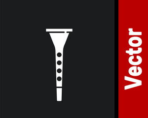 White Clarinet icon isolated on black background. Musical instrument. Vector.