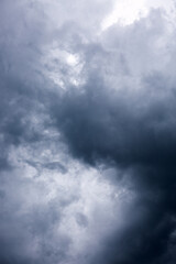 Dark ominous grey storm clouds. Dramatic sky.