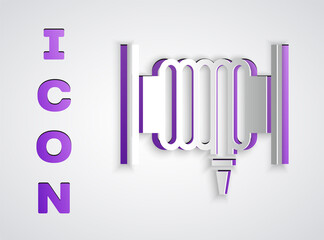 Paper cut Fire hose reel icon isolated on grey background. Paper art style. Vector.