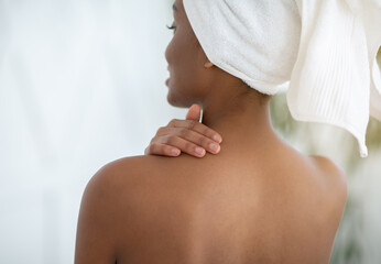 Moisturizing skin after shower at home and spa procedure at covid-19 lockdown