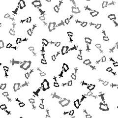 Black GMO syringe icon isolated seamless pattern on white background. Genetically modified organism acronym. Dna food modification. Vector.