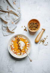 Roasted butternut squash soup with goat cheese
