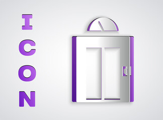 Paper cut Lift icon isolated on grey background. Elevator symbol. Paper art style. Vector.