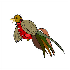 Bird dressed in a vest. Stock vector illustration. Isolate on a white background. Cute illustration for kids