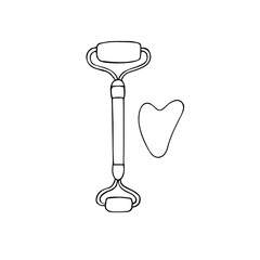 Vector hand drawn doodle sketch gua sha face massage roller isolated on white background