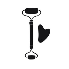 Vector hand drawn doodle sketch black gua sha face massage roller isolated on white background