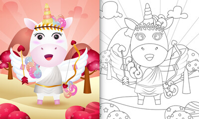 coloring book for kids with a cute unicorn angel using cupid costume themed valentine day