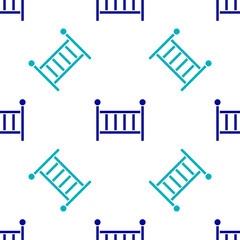 Blue Baby crib cradle bed icon isolated seamless pattern on white background. Vector.