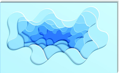 Blue wave Depth illusion Paper cut