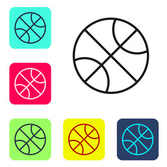 Black line Basketball ball icon isolated on white background. Sport symbol. Set icons in color square buttons. Vector Illustration.