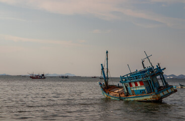 Fototapeta premium an old ship on the sea in the Gulf of Thailand