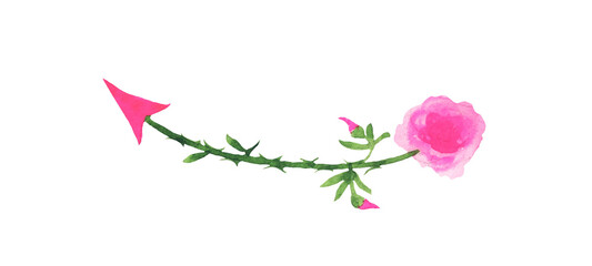 Watercolor illustration. Arrow for decoration of greeting cards, Valentines, prints.