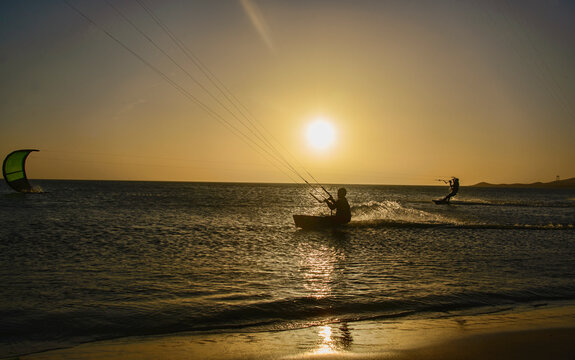 Silhouette of a kitesurfer - Sunset Kitesurfing in Cabo de la Vela, Guajira, Colombia